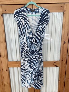 Tommy Bahama Navy & White Palm-Print Wrap Dress